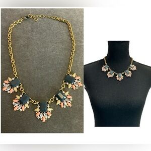 J. Crew peach pink gray clear rhinestone gem jeweled chunky statement necklace